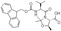 structure of CAS# 168216-05-5, (4S,5R)-3-[(2S)-2-[[(9H-Fluoren-9-ylmethoxy)carbonyl]amino]-3-methyl-1-oxobutyl]-2,2,5-trimethyl-4-oxazolidinecarboxylic acid