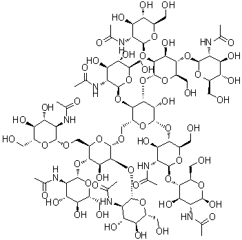 CAS 登录号：172906-79-5, O-2-(乙酰氨基)-2-脱氧-beta-D-吡喃葡萄糖基-(1→4)-O-[O-2-(乙酰氨基)-2-脱氧-beta-D-吡喃葡萄糖基-(1→2)-O-[2-(乙酰氨基)-2-脱氧-beta-D-吡喃葡萄糖基-(1→4)]-O-[2-(乙酰氨基)-2-脱氧-beta-D-吡喃葡萄糖基-(1→6)]-alpha-D-甘露糖基-(1→6)]-O-[O-2-(乙酰氨基)-2-脱氧-beta-D-吡喃葡萄糖基-(1→2)-O-[2-(乙酰氨基)-2-脱氧-beta-D-吡喃葡萄糖基-(1→4)]-alpha-D-甘露糖基-(1→3)]-O-beta-D-甘露糖基-(1→4)-O-2-(乙酰氨基)-2-脱氧-beta-D-吡喃葡萄糖基-(1→4)-2-(乙酰氨基)-2-脱氧-beta-D-吡喃葡萄糖