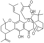 CAS # 173867-04-4, Gambogellic acid, 2-Methyl-4-[3a,4,5,7,10,11,12,13-octahydro-8-hydroxy-3,3,13-trimethyl-15-(3-methyl-2-butenyl)-10-(1-methylethenyl)-7,18-dioxo-1,5:9,13-dimethano-1H,3H,9H-furo[3,4-g]oxocino[3,2-b]xanthen-1-yl]-2-butenoic acid, (-)-Gambogellic acid