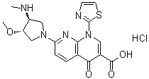 structure of CAS# 175519-16-1, (3S-反式)-1,4-二氢-7-[3-甲氧基-4-(甲基氨基)-1-吡咯烷基]-4-氧代-1-(2-噻唑基)-1,8-萘啶-3-羧酸单盐酸盐