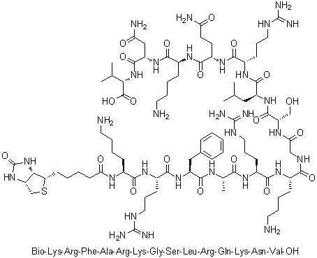 CAS # 177966-62-0, N2-[5-[(3aS,4S,6aR)-Hexahydro-2-oxo-1H-thieno[3,4-d]imidazol-4-yl]-1-oxopentyl]-L-lysyl-L-arginyl-L-phenylalanyl-L-alanyl-L-arginyl-L-lysylglycyl-L-seryl-L-leucyl-L-arginyl-L-glutaminyl-L-lysyl-L-asparaginyl-L-valine