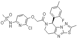 CAS 登录号：1783256-96-1, (S)-N-[6-氯-5-[2-[5-(2-氟-4-甲基苯基)-2-甲基-7,8-二氢-[1,3,4]噻二唑并[2',3':2,3]咪唑并[4,5-c]吡啶-6(5H)-基]-2-氧代乙氧基]吡啶-2-基]甲烷磺酰胺