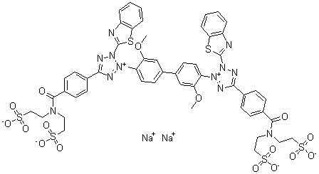 CAS # 178925-55-8, WST 5, 2,2'-(3,3'-Dimethoxy[1,1'-biphenyl]-4,4'-diyl)bis[3-(2-benzothiazolyl)-5-[4-[[bis(2-sulfoethyl)amino]carbonyl]phenyl]-2H-tetrazolium bis(inner salt) disodium salt