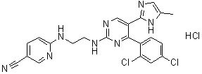 structure of CAS# 1797989-42-4, 6-[[2-[[4-(2,4-二氯苯基)-5-(5-甲基-1H-咪唑-2-基)-2-嘧啶基]氨基]乙基]氨基]-3-吡啶甲腈盐酸盐