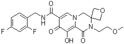 CAS # 1799952-37-6, N-[(2,4-Difluorophenyl)methyl]-1',8'-dihydro-9'-hydroxy-2'-(2-methoxyethyl)-1',8'-dioxo-spiro[oxetane-3,3'(4'H)-[2H]pyrido[1,2-a]pyrazine]-7'-carboxamide