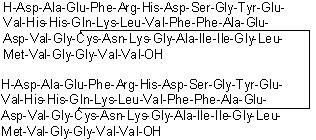 CAS # 1802087-75-7, L-alpha-Aspartyl-L-alanyl-L-alpha-glutamyl-L-phenylalanyl-L-arginyl-L-histidyl-L-alpha-aspartyl-L-serylglycyl-L-tyrosyl-L-alpha-glutamyl-L-valyl-L-histidyl-L-histidyl-L-glutaminyl-L-lysyl-L-leucyl-L-valyl-L-phenylalanyl-L-phenylalanyl-L-alanyl-L-alpha-glutamyl-L-alpha-aspartyl-L-valylglycyl-L-cysteinyl-L-asparaginyl-L-lysylglycyl-L-alanyl-L-isoleucyl-L-isoleucylglycyl-L-leucyl-L-methionyl-L-valylglycylglycyl-L-valyl-L-valine bimol. (26→26')-disulfide