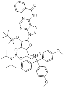 CAS # 1803193-36-3, 5'-O-DMT-2'-O-TBDMS-N6-Benzoyl-L-Adenosine 3'-CE phosphoramidite, N-[9-[5-[[bis(4-methoxyphenyl)-phenylmethoxy]methyl]-3-[tert-butyl(dimethyl)silyl]oxy-4-[2-cyanoethoxy-[di(propan-2-yl)amino]phosphanyl]oxyoxolan-2-yl]purin-6-yl]benzamide,(2S,3S,4S,5S)-5-(6-Benzamido-9H-purin-9-yl)-2-((bis(4-methoxyphenyl)(phenyl)methoxy)methyl)-4-((tert-butyldimethylsilyl)oxy)tetrahydrofuran-3-yl (2-cyanoethyl) diisopropylphosphoramidite