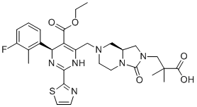 CAS # 1808248-05-6, Linvencorvir, 3-[(8aS)-7-[[(4S)-5-ethoxycarbonyl-4-(3-fluoro-2-methylphenyl)-2-(1,3-thiazol-2-yl)-1,4-dihydropyrimidin-6-yl]methyl]-3-oxo-5,6,8,8a-tetrahydro-1H-imidazo[1,5-a]pyrazin-2-yl]-2,2-dimethylpropanoic acid
