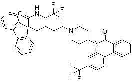 structure of CAS# 182431-12-5, N-(2,2,2-Trifluoroethyl)-9-(4-[4-[4'-(trifluoromethyl)[1,1'-biphenyl]-2-carboxamido]piperidin-1-yl]butyl)-9H-fluorene-9-carboxamide