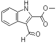 structure of CAS# 18450-26-5, 3-Formyl-1H-indole-2-carboxylic acid methyl ester