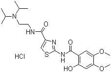 structure of CAS# 185104-11-4, N-[2-(双异丙基氨基)乙基]-2-[(2-羟基-4,5-二甲氧基苯甲酰)氨基]-4-噻唑甲酰胺盐酸盐