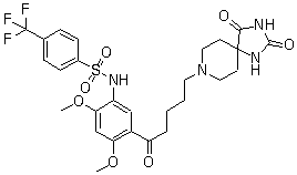 CAS 登录号：185376-97-0, RS 102221, N-[5-[5-(2,4-二氧代-1,3,8-三氮杂螺[4.5]癸-8-基)-1-氧代戊基]-2,4-二甲氧基苯基]-4-(三氟甲基)苯磺酰胺