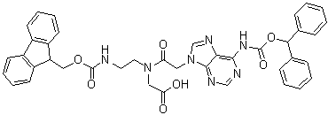 structure of CAS# 186046-82-2, N-[[6-[[(Diphenylmethoxy)carbonyl]amino]-9H-purin-9-yl]acetyl]-N-[2-[[(9H-fluoren-9-ylmethoxy)carbonyl]amino]ethyl]glycine
