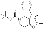 structure of CAS# 193274-00-9, 4-Oxo-3-(phenylmethyl)-1,3-piperidinedicarboxylic acid 1-(1,1-dimethylethyl) 3-methyl ester