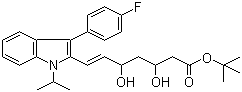 CAS # 194934-96-8, tert-Butyl (E)-3,5-Dihydroxy-7-[3'-(4''-fluorophenyl)-1'-methylethylindol-2'-yl)hept-6-enoate, 7-[3-(4-Fluorophenyl)-1-(1-methylethyl)-1H-indol-2-yl]-3,5-dihydroxy-6-heptenoic acid 1,1-dimethylethyl ester