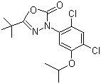 CAS # 19666-30-9, Oxadiazon, 3-[2,4-Dichloro-5-(1-methylethoxy)phenyl]-5-(1,1-dimethylethyl)-1,3,4-oxadiazol-2(3H)-one, 2-tert-Butyl-4-(2,4-dichloro-5-isopropoxyphenyl)-1,3,4-oxadiazolin-5-one, Oxydiazon, Ronstar 2G, Ronstar 50W, RP-17623, Scotts OH I