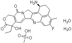 CAS # 197720-53-9, Exatecan mesylate hydrate, (1S-trans)-1-Amino-9-ethyl-5-fluoro-1,2,3,9,12,15-hexahydro-9-hydroxy-4-methyl-10H,13H-benzo[de]pyrano[3',4':6,7]indolizino[1,2-b]quinoline-10,13-dione methanesulfonate (1:1) (salt) dihydrate