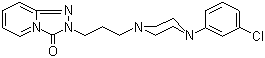CAS # 19794-93-5, Trazodone, Desyrel, Trazodone, Trazon, Trialodine, 8-[3-[4-(3-Chlorophenyl)piperazin-1-yl]propyl]-6,8,9-triazabicyclo[4.3.0]nona-2,4,9-trien-7-one