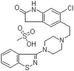 CAS # 199191-69-0, Ziprasidone mesilate, 5-[2-[4-(1,2-Benzisothiazol-3yl)-1-piperazinyl]ethyl]-6-chloro-1,3-dihydro-2H-indol-2-one mesilate
