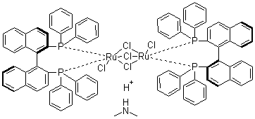 structure of CAS# 199684-47-4, Dimethylammonium dichlorotri(mu-chloro)bis[(R)-(+)-2,2'-bis(diphenylphosphino)-1,1'-binaphthyl]diruthenate(II)