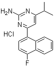 structure of CAS# 199864-86-3, 4-(4-Fluoro-1-naphthalenyl)-6-(1-methylethyl)-2-pyrimidinamine  hydrochloride