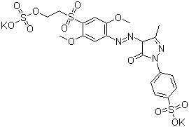 CAS # 20317-19-5, Reactive Yellow 17, 4-[4-[[2,5-Dimethoxy-4-[[2-(sulfooxy)ethyl]sulfonyl]phenyl]azo]-4,5-dihydro-3-methyl-5-oxo-1H-pyrazol-1-yl]benzenesulfonic acid dipotassium salt