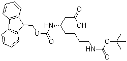 structure of CAS# 203854-47-1, (S)-7-[(tert-Butoxycarbonyl)amino]-3-[[[(9H-fluoren-9-yl)methoxy]carbonyl]amino]heptanoic acid