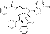 structure of CAS# 205171-04-6, 6-Chloro-9-(2,3,5-tri-O-benzoyl-2-C-methyl-beta-D-ribofuranosyl)-9H-purine