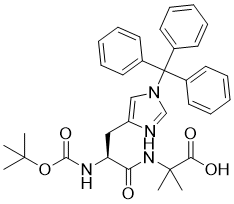 structure of CAS# 2061897-68-3, Boc-His(Trt)-Aib-OH