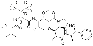 CAS # 2070009-72-0, D8-MMAE, (2S)-2,3,4,4,4-pentadeuterio-N-[(3R,4S,5S)-1-[(2S)-2-[(1R,2R)-3-[[(1S,2R)-1-hydroxy-1-phenylpropan-2-yl]amino]-1-methoxy-2-methyl-3-oxopropyl]pyrrolidin-1-yl]-3-methoxy-5-methyl-1-oxoheptan-4-yl]-N-methyl-2-[[(2S)-3-methyl-2-(methylamino)butanoyl]amino]-3-(trideuteriomethyl)butanamide