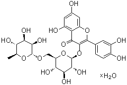 structure of CAS# 207671-50-9, 3-[[6-O-(6-Deoxy-alpha-L-mannopyranosyl)-beta-D-glucopyranosyl]oxy]-2-(3,4-dihydroxyphenyl)-5,7-dihydroxy-4H-1-benzopyran-4-one hydrate