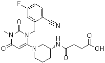 CAS 登录号：2087874-92-6, 4-[[(3R)-1-[3-[(2-氰基-5-氟苯基)甲基]-1,2,3,6-四氢-1-甲基-2,6-二氧代-4-嘧啶基]-3-哌啶基]氨基]-4-氧代丁酸