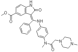 CAS # 2095596-44-2, (3Z)-2,3-Dihydro-3-[[[4-[methyl[2-(4-methyl-1-piperazinyl)acetyl]amino]phenyl]amino]phenylmethylene]-2-oxo-1H-indole-5-carboxylic acid methyl ester