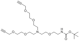 CAS # 2100306-63-4, N-(Boc-PEG1)-N-bis(PEG2-propargyl), tert-butyl N-[2-[2-[bis[2-(2-prop-2-ynoxyethoxy)ethyl]amino]ethoxy]ethyl]carbamate