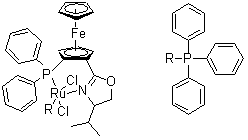 structure of CAS# 212133-11-4, (-)-[(4S)-4-(异丙基)-2-[(S)-2-(二苯基膦)二茂铁基]噁唑啉](三苯基膦)二氯化钌