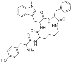 CAS 登录号：213769-33-6, (S)-N-((3S,6S,9R)-6-((1H-吲哚-3-基)甲基)-3-苄基-2,5,8-三氧代-1,4,7-三氮杂环十三烷-9-基)-2-氨基-3-(4-羟基苯基)丙酰胺