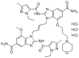 CAS # 2138299-34-8, diABZI STING agonist-1 trihydrochloride, 1-[(E)-4-[5-carbamoyl-2-[(2-ethyl-5-methylpyrazole-3-carbonyl)amino]-7-(3-morpholin-4-ylpropoxy)benzimidazol-1-yl]but-2-enyl]-2-[(2-ethyl-5-methylpyrazole-3-carbonyl)amino]-7-methoxybenzimidazole-5-carboxamide trihydrochloride