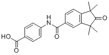 structure of CAS# 215307-86-1, 4-[(1,1,3,3-Tetramethyl-2-oxoindene-5-carbonyl)amino]benzoic acid