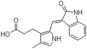 structure of CAS# 215543-92-3, 2-[(1,2-Dihydro-2-oxo-3H-indol-3-ylidene)methyl]-4-methyl-1H-pyrrole-3-propanoic acid