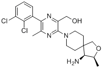 structure of CAS# 2172651-73-7, (3-((3S,4S)-4-amino-3-methyl-2-oxa-8-azaspiro[4.5]decan-8-yl)-6-(2,3-dichlorophenyl)-5-methylpyrazin-2-yl)methanol