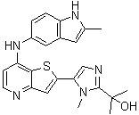 CAS # 225382-64-9, 2-[1-Methyl-5-[7-((2-methyl-1H-indol-5-yl)amino)thieno[3,2-b]pyridin-2-yl]-1H-imidazol-2-yl]propan-2-ol
