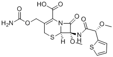 CAS # 2395025-37-1, Cefoxitin EP Impurity F, (6R,7S)-3-[(Carbamoyloxy)methyl]-7-methoxy-7-[[(2S)-2-methoxy-2-(thiophen-2-yl)acetyl]amino]-8-oxo-5-thia-1-azabicyclo[4.2.0]oct-2-ene-2-carboxylic acid