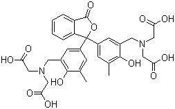 CAS # 2411-89-4, o-Cresolphthalein Complexone, o-Cresolphthalexon, Phthalein Complexon, o-Cresolphthaleindi-(methyliminodi-acetic acid), 3',3''-Bis[[bis(carboxymethyl)amino]methyl]-5', 5''-dimethylphenolphthalein