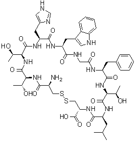structure of CAS# 244082-19-7, L-Cysteinyl-L-threonyl-L-threonyl-L-histidyl-L-tryptophylglycyl-L-phenylalanyl-L-threonyl-L-leucyl-L-cysteine cyclic (1→10)-disulfide