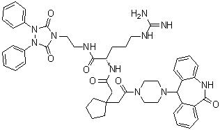 CAS # 246146-55-4, BIIE 0246, AR-H 053591, N-[(1S)-4-[(Aminoiminomethyl)amino]-1-[[[2-(3,5-dioxo-1,2-diphenyl-1,2,4-triazolidin-4-yl)ethyl]amino]carbonyl]butyl]-1-[2-[4-(6,11-dihydro-6-oxo-5H-dibenz[b,e]azepin-11-yl)-1-piperazinyl]-2-oxoethyl]cyclopentaneacetamide