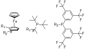 CAS 登录号：246231-79-8, (2R)-1-[(1R)-1-[二(叔丁基)膦基]乙基]-2-[二[4-(三氟甲基)苯基]膦基]二茂铁