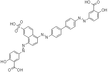 CAS 登录号：25180-44-3, 5-[[4-[[4'-[(3-羧基-4-羟基苯基)偶氮][1,1'-联苯]-4-基]偶氮]-7-磺基-1-萘基]偶氮]-2-羟基苯甲酸