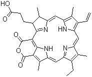 CAS # 25465-77-4, Purpurin 18, (17S-trans)-18-(2-Carboxyethyl)-12-ethenyl-7-ethyl-17,18-dihydro-3,8,13,17-tetramethyl-21H,23H-porphine-2,20-dicarboxylic acid cyclic 2,20-anhydride