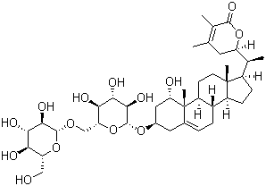 CAS # 256520-90-8, Withanoside V, (1alpha,3beta,22R)-3-[(6-O-beta-D-Glucopyranosyl-beta-D-glucopyranosyl)oxy]-1,22-dihydroxyergosta-5,24-dien-26-oic acid delta-lactone