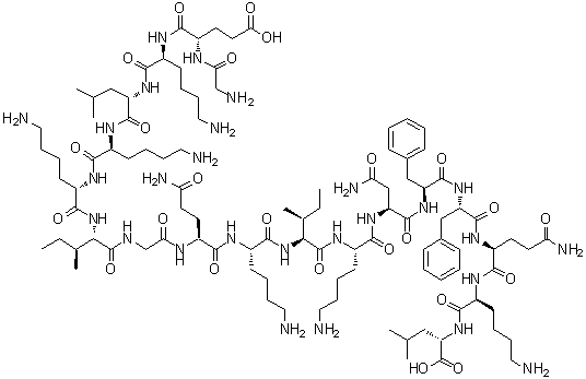 CAS # 256639-17-5, CRAMP 18, Glycyl-L-alpha-glutamyl-L-lysyl-L-leucyl-L-lysyl-L-lysyl-L-isoleucylglycyl-L-glutaminyl-L-lysyl-L-isoleucyl-L-lysyl-L-asparaginyl-L-phenylalanyl-L-phenylalanyl-L-glutaminyl-L-lysyl-L-leucine